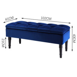 Darphe Blue Buttoned Velvet Storage Bench - thumbnail 3