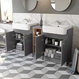 Affine Traditional Double Vanity Basin Unit & Shelving Bathroom Furniture Grey - thumbnail 3