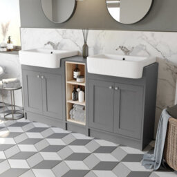 Affine Traditional Double Vanity Basin Unit & Shelving Bathroom Furniture Grey - thumbnail 2