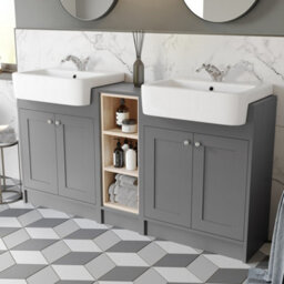 Aveli Traditional Double Vanity Basin Unit & Shelving Bathroom Furniture Grey