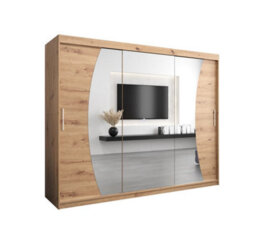 Arte Wave Contemporary 3 Mirrored Sliding Door Wardrobe 9 Shelves 2 Rails Oak Artisan Effect (H)2000mm (W)2500mm (D)620mm - thumbnail 1