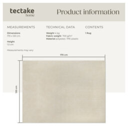 Tectake Rug Zonelle Short Pile And Ultra-Soft Carpet In Rectangular Or Round Design 120 X 170 Cm - Beige - thumbnail 6