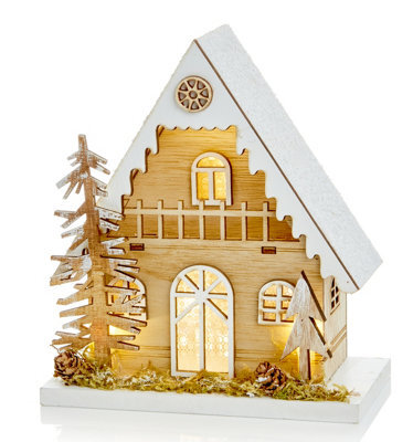 Premier Decorations Limited Premier Wooden Light Up Christmas House Scene