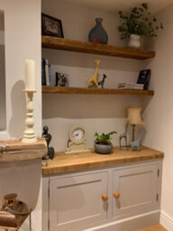 House of Rustic Wooden Floating Shelf Rustic Oak Wall Mounted Solid Wood Industrial Reclaimed Style (L) 90Cm X (W) 22Cm X 6Cm Thick - thumbnail 2