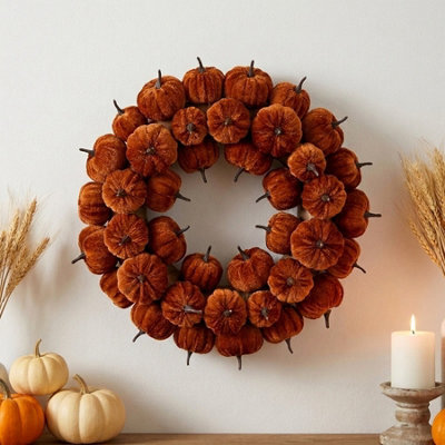 Garden Greatness Brown Pumpkin Decorative Wreath - image 1