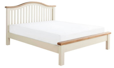 Save On Goods UK 4Ft6 Double Real Oak And Cream,chunky, Curved, Solid,strong,wood Bed Frame.low Foot End Wooden Bedstead - image 1