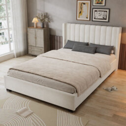 Merax 4Ft6 Double Upholstered Bed 135 X 190 Cm, Velvet Storage Bed With 4 Drawers, Padded Headboard And Slats, Beige - thumbnail 3
