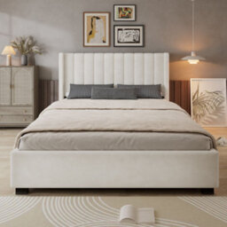 Merax 4Ft6 Double Upholstered Bed 135 X 190 Cm, Velvet Storage Bed With 4 Drawers, Padded Headboard And Slats, Beige - thumbnail 2
