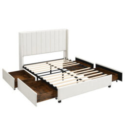 Merax 4Ft6 Double Upholstered Bed 135 X 190 Cm, Velvet Storage Bed With 4 Drawers, Padded Headboard And Slats, Beige - thumbnail 7