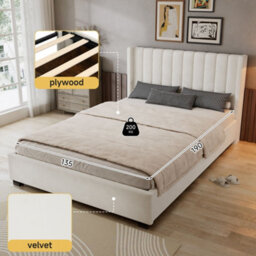 Merax 4Ft6 Double Upholstered Bed 135 X 190 Cm, Velvet Storage Bed With 4 Drawers, Padded Headboard And Slats, Beige - thumbnail 6