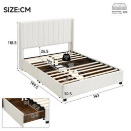 Merax 4Ft6 Double Upholstered Bed 135 X 190 Cm, Velvet Storage Bed With 4 Drawers, Padded Headboard And Slats, Beige - thumbnail 4