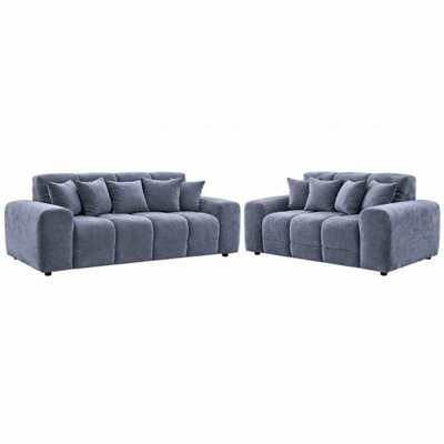 Furnishings For Less UK Jenson Grey Plush Velvet 3 + 2 Seater Sofa Set With Deep Seats - image 1