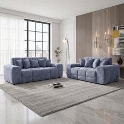 Furnishings For Less UK Jenson Grey Plush Velvet 3 + 2 Seater Sofa Set With Deep Seats - thumbnail 2