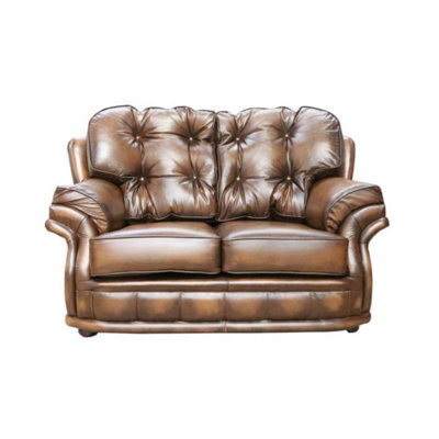 Chesterfield Handmade 2 Seater Settee Sofa Antique Tan Leather In Knightsbridge Style - image 1