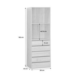 Alice's Garden Sweeek - Modular Open Wardrobe Drawer And Shelf Unit Modulo Natural 60X45X180 Cm - thumbnail 6