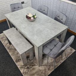 Kosy Koala Wooden Grey Dining Table Set With 4 Grey Velvet Chairs And 1 Bench Dining Room Furniture - thumbnail 2