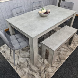 Kosy Koala Wooden Grey Dining Table Set With 4 Grey Velvet Chairs And 1 Bench Dining Room Furniture - thumbnail 3