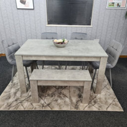 Kosy Koala Wooden Grey Dining Table Set With 4 Grey Velvet Chairs And 1 Bench Dining Room Furniture