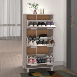 Berkfield Shoe Cabinet White 59.5X35X117 Cm Solid Wood Pine - thumbnail 6