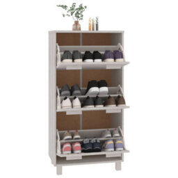 Berkfield Shoe Cabinet White 59.5X35X117 Cm Solid Wood Pine - thumbnail 7