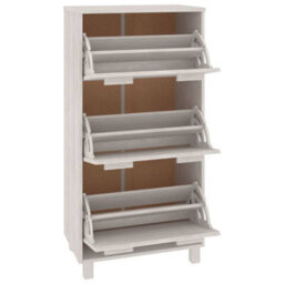 Berkfield Shoe Cabinet White 59.5X35X117 Cm Solid Wood Pine - thumbnail 4