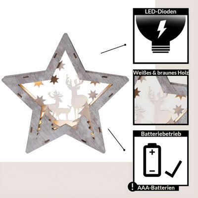 Accessotech Wooden Star Led Christmas Scene Decoration Deer Silhouette Light Ornament - image 1