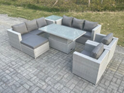 Fimous Rattan Garden Funiture Set Adjustable Rising Lifting Table Sofa Dining Set Lounge Chair Side Table Footstool - thumbnail 2