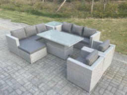 Fimous Rattan Garden Funiture Set Adjustable Rising Lifting Table Sofa Dining Set Lounge Chair Side Table Footstool - thumbnail 1