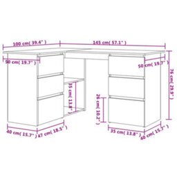 Vidaxl Corner Desk Smoked Oak 145X100X76 Cm Engineered Wood - thumbnail 3