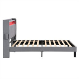 Abrihome Upholstered Bed, 4Ft6 Double Bed 135X190Cm, Lower Flap Door Storage, With Led Light Strip, 3 Usb Port+1 Type C, Velvet, Grey - thumbnail 9