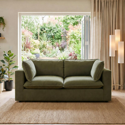 Furniturebox Uk Echo Green Linen-Look Fabric 2 Seater Modular Sofa - image 1