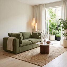 Furniturebox Uk Echo Green Linen-Look Fabric 2 Seater Modular Sofa - thumbnail 5