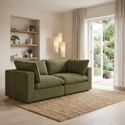 Furniturebox Uk Echo Green Linen-Look Fabric 2 Seater Modular Sofa - thumbnail 2