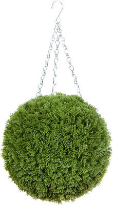 Best Artificial 28Cm Green Conifer Grass Hanging Basket Topiary Ball - Suitable For Outdoor Use - Weather & Fade Resistant - image 1