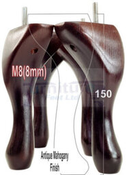 L&F Queen Anne Wooden Legs Antique Mahogany 150mm High Set Of 4 Replacement Furniture Feet Chairs Sofas Footstools M8 (8mm) - thumbnail 1