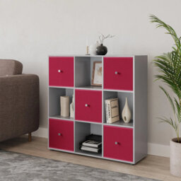 Urbn-Living 9 Cube Grey Wooden Bookcase Shelving Unit With 5 Collapsible Fabric Drawers Fuchsia - thumbnail 3