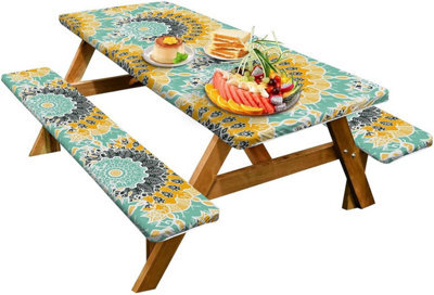 Picnic Table Cover With Bench Cover, Camping Covers Elastic Corner Tablecloth 72X30 Inch - image 1