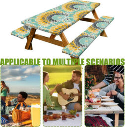 Picnic Table Cover With Bench Cover, Camping Covers Elastic Corner Tablecloth 72X30 Inch - thumbnail 4