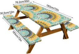 Picnic Table Cover With Bench Cover, Camping Covers Elastic Corner Tablecloth 72X30 Inch - thumbnail 5
