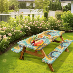 Picnic Table Cover With Bench Cover, Camping Covers Elastic Corner Tablecloth 72X30 Inch - thumbnail 3
