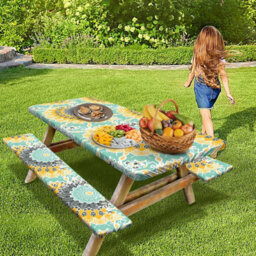 Picnic Table Cover With Bench Cover, Camping Covers Elastic Corner Tablecloth 72X30 Inch - thumbnail 2