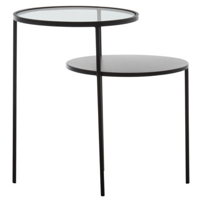 Orsina Layered Round Side Table, Metal And Glass Top Side Table, Black Side Table, Contemporary Settee Side Table - image 1