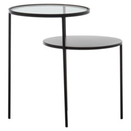 Orsina Layered Round Side Table, Metal And Glass Top Side Table, Black Side Table, Contemporary Settee Side Table