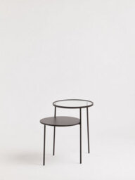 Orsina Layered Round Side Table, Metal And Glass Top Side Table, Black Side Table, Contemporary Settee Side Table - thumbnail 4