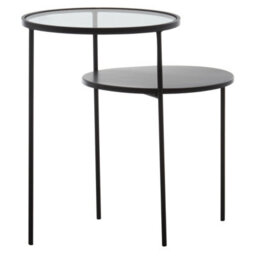 Orsina Layered Round Side Table, Metal And Glass Top Side Table, Black Side Table, Contemporary Settee Side Table - thumbnail 2