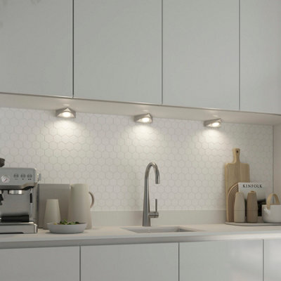 GoodHome Chardin White Silver Effect Mains-Powered Led Neutral White Under Cabinet Light Ip20 (L)120mm (W)118mm - image 1