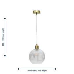 First Choice Lighting Set Of 2 Betchley - Clear Ribbed Glass Globe With Satin Brass Pendants - thumbnail 6