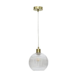 First Choice Lighting Set Of 2 Betchley - Clear Ribbed Glass Globe With Satin Brass Pendants - thumbnail 2