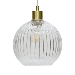 First Choice Lighting Set Of 2 Betchley - Clear Ribbed Glass Globe With Satin Brass Pendants - thumbnail 3