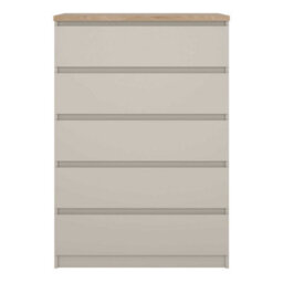Wyld Haus Budapest 5-Drawer Chest Cream Cashmere Finish With Natural Oak-Effect Top - thumbnail 3